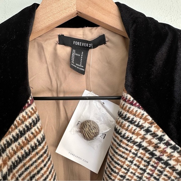 Forever 21 Plaid Double Breasted Velvet Collar Gold Buttons Blazer Jacket - Picture 3 of 4